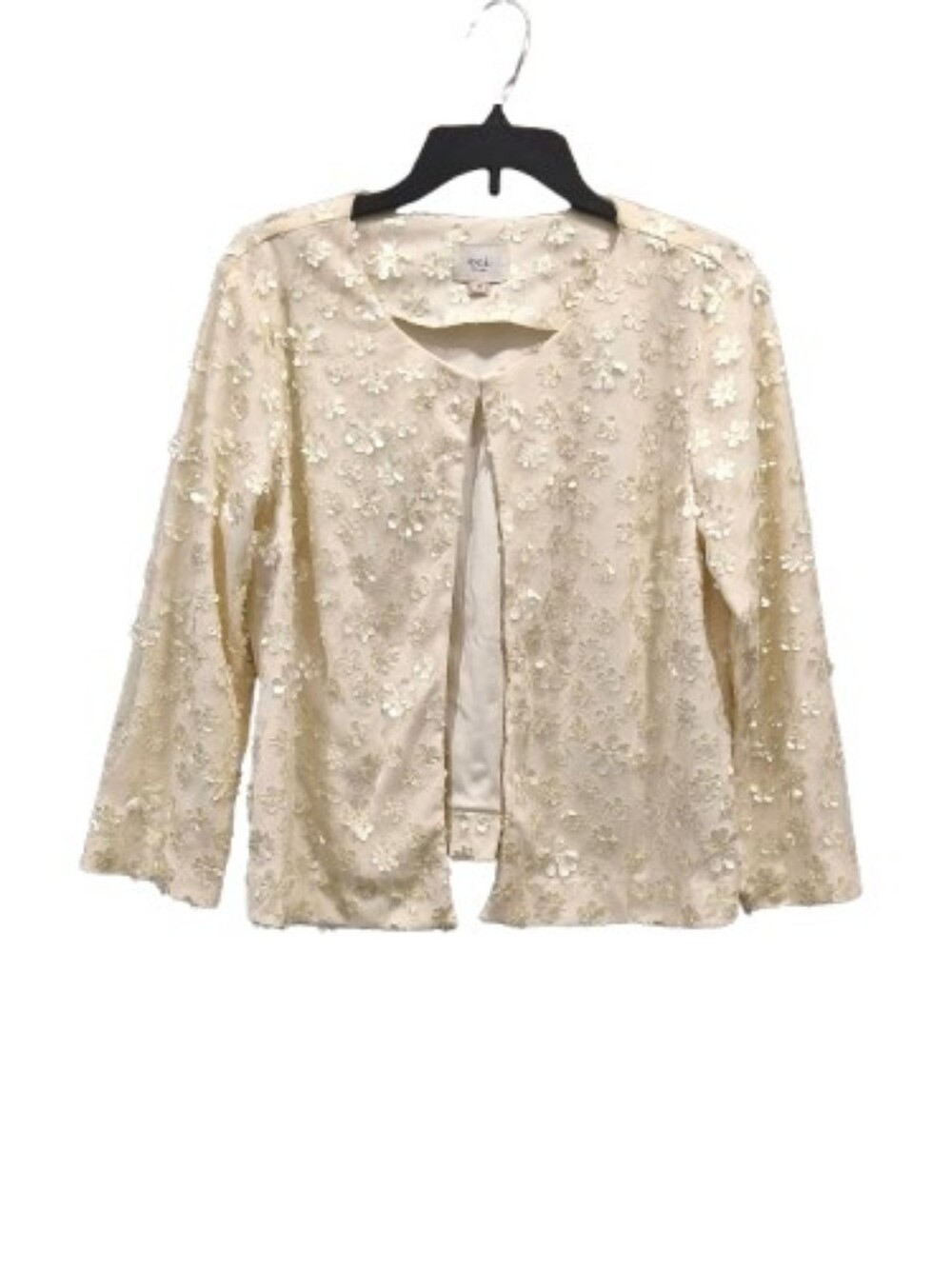 ECI New York Ivory 3D Floral Sequin Mesh Jacket Blazer Size 12 Wedding Formal